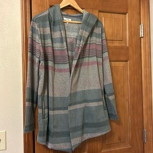 Size large hooded cardigan with pockets.